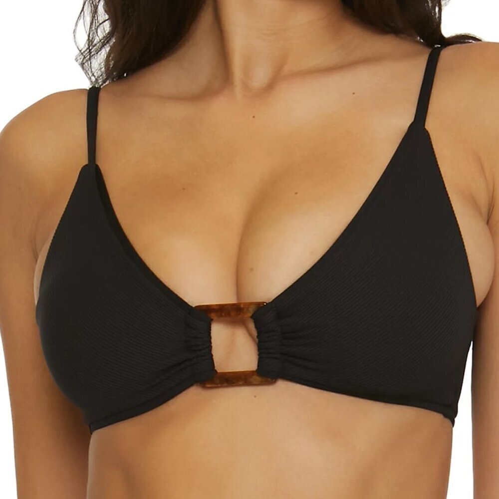 Becca Modern Edge Convertible Ribbed Bikini Top Solid Black Small New